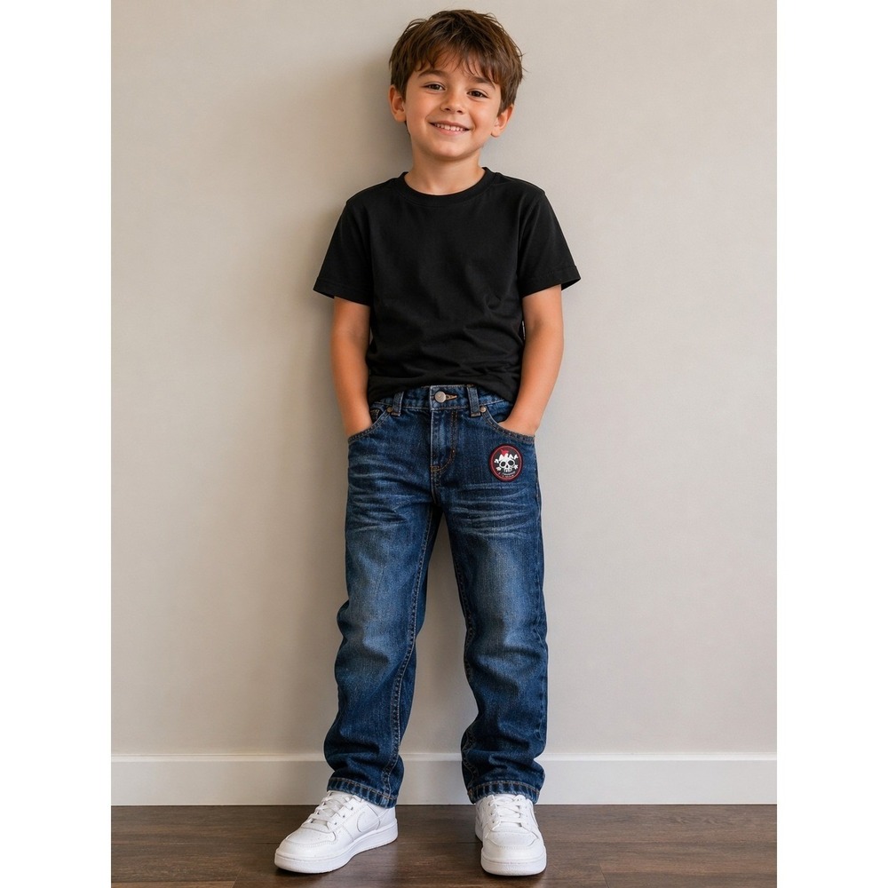 Boys Dickies Jeans SZ 3T Blue Skull Patch Straight Leg Denim Pant Edgy Kids wear